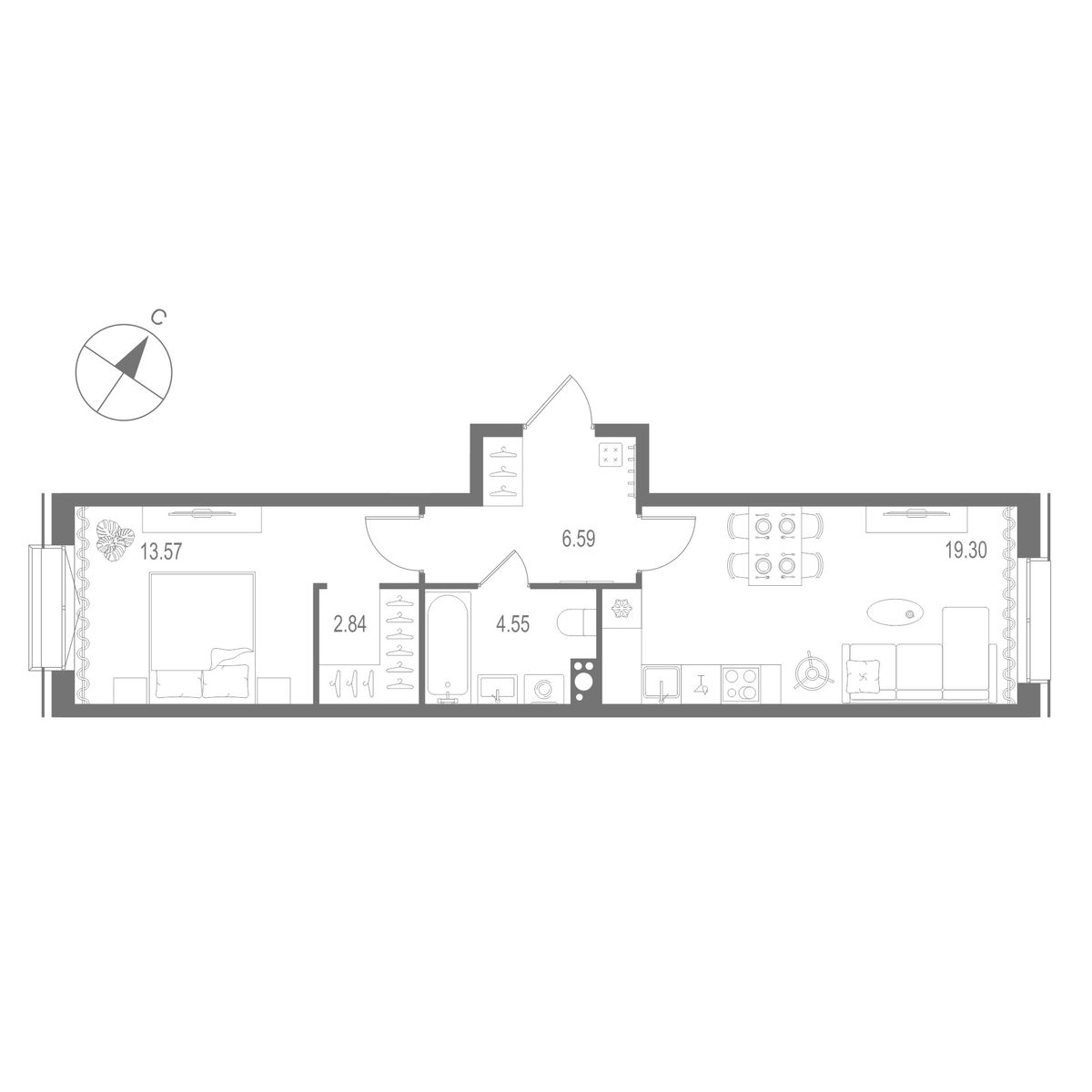 1-комнатная квартира №1 в: «Остров Первых»: 46.84 м²; этаж: 9 - купить в Санкт-Петербурге