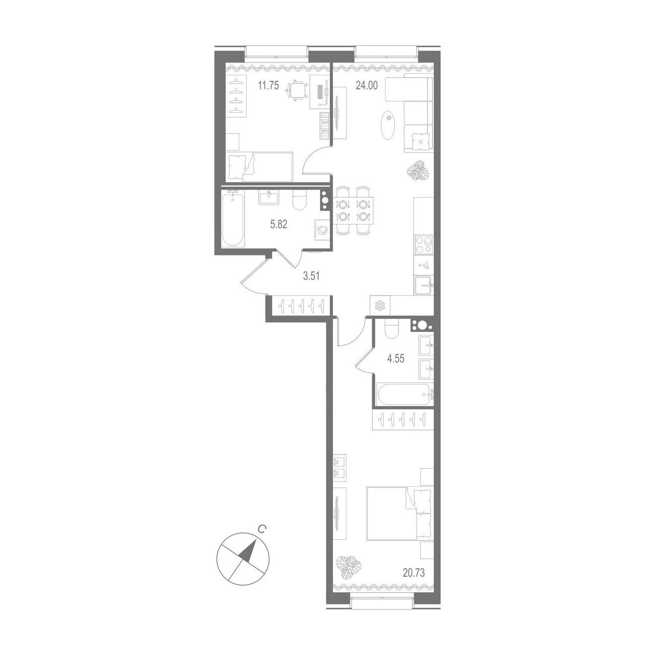 2-комнатная квартира, 70.36 м²; этаж: 4 - купить в Санкт-Петербурге