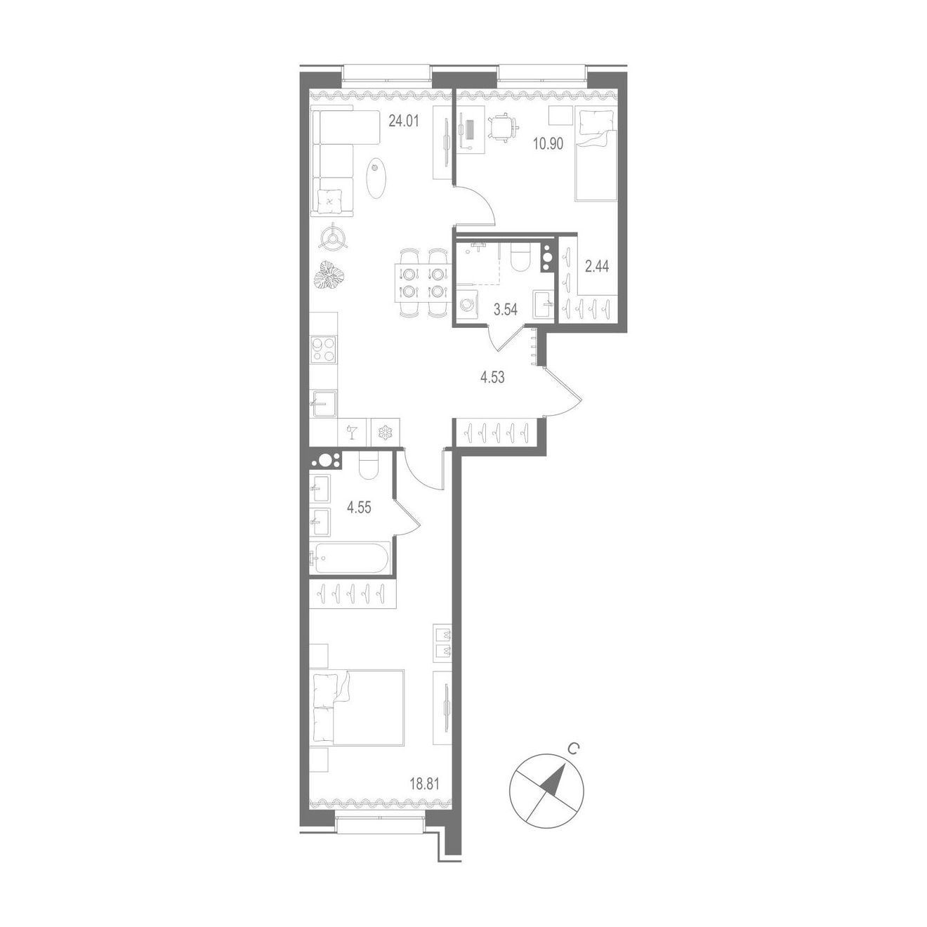 2-комнатная квартира, 68.78 м²; этаж: 8 - купить в Санкт-Петербурге