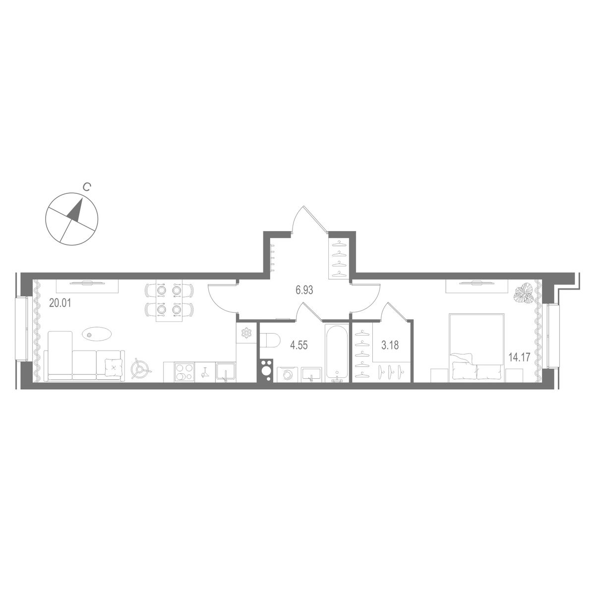1-комнатная квартира №1 в: «Остров Первых»: 48.84 м²; этаж: 5 - купить в Санкт-Петербурге