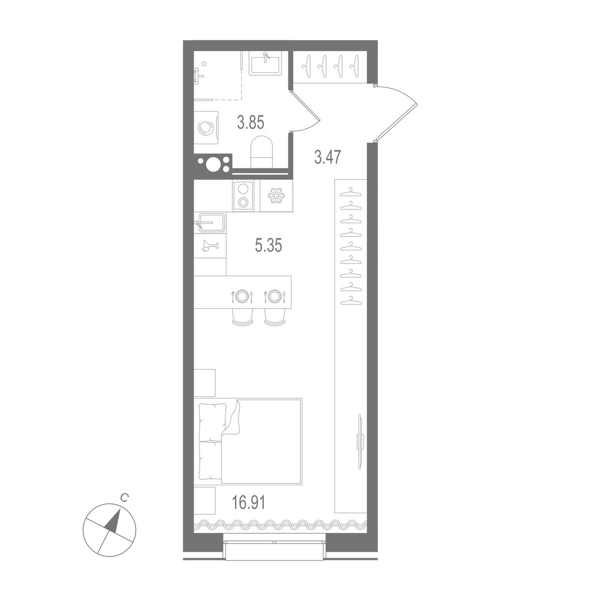 1-комнатная квартира, 29.58 м²; этаж: 5 - купить в Санкт-Петербурге