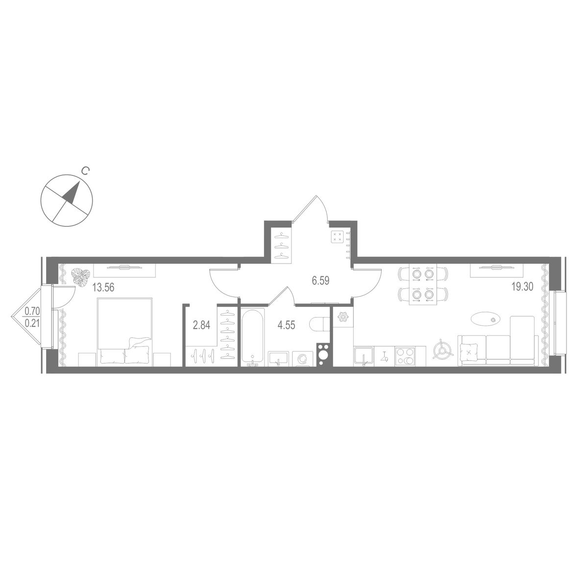 1-комнатная квартира, 47.05 м²; этаж: 6 - купить в Санкт-Петербурге