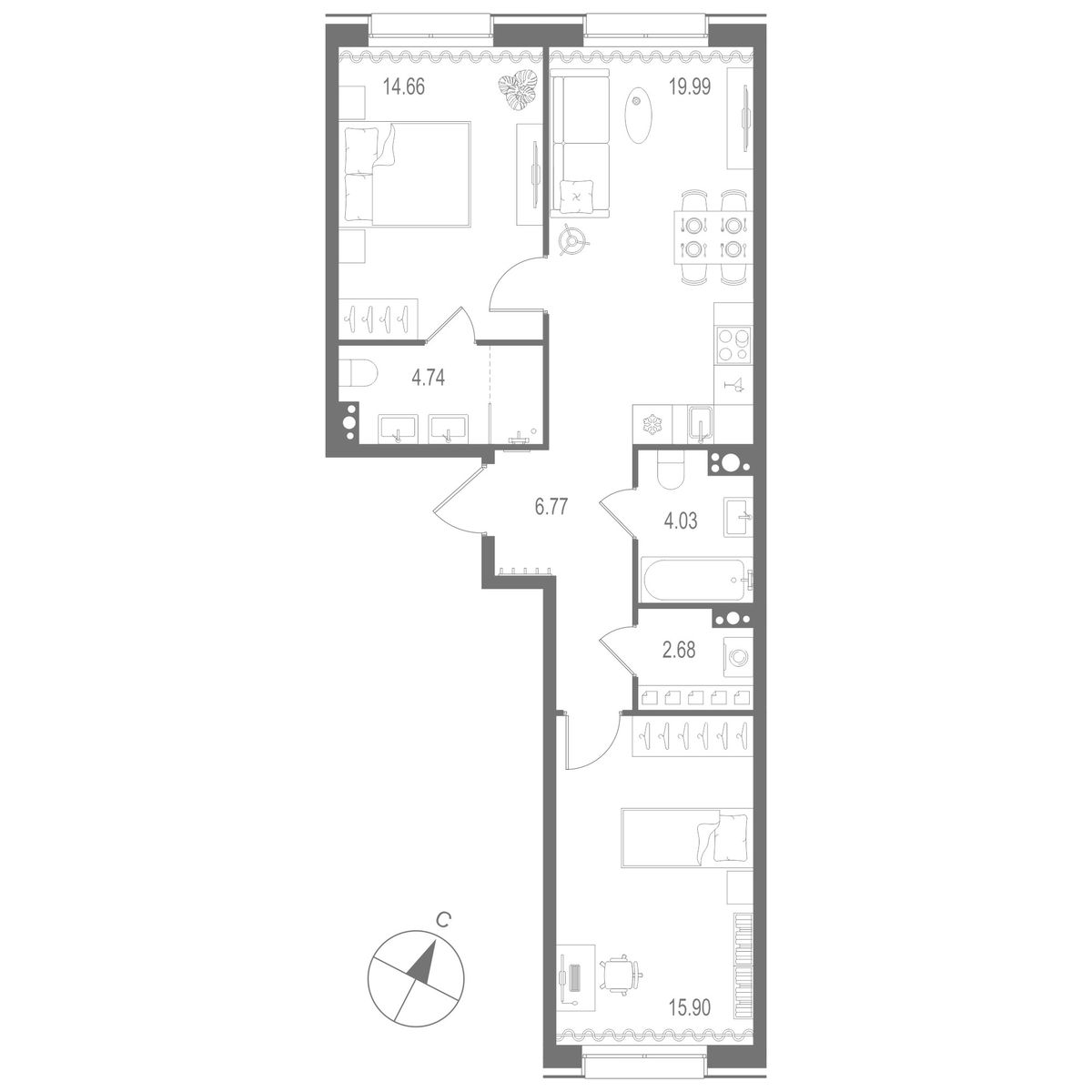 2-комнатная квартира, 68.77 м²; этаж: 9 - купить в Санкт-Петербурге