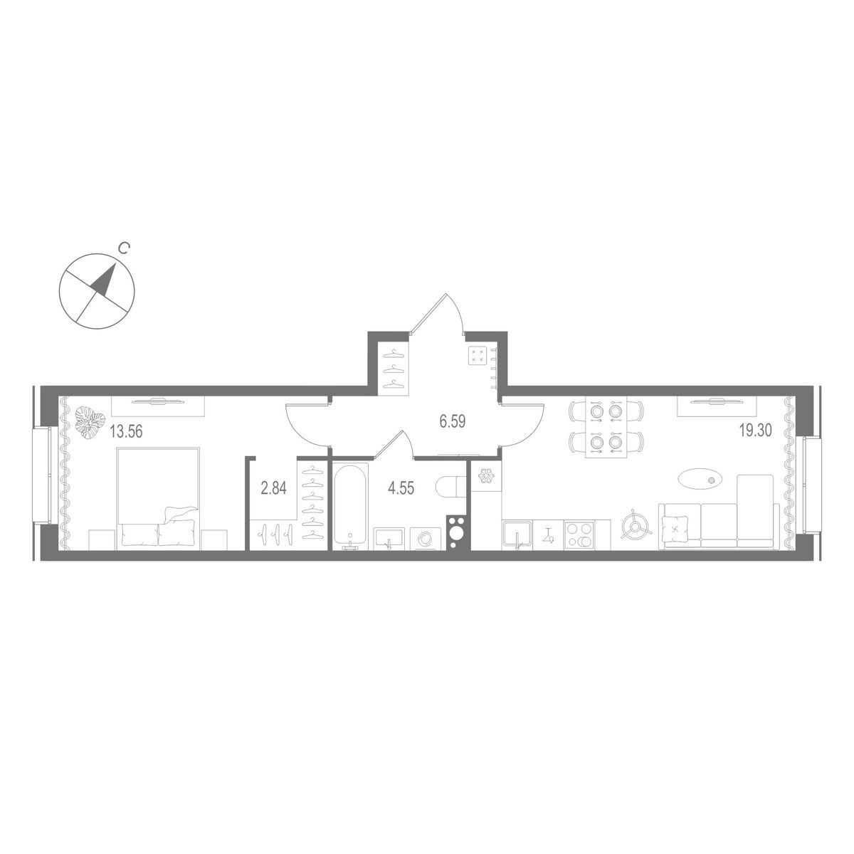 1-комнатная квартира, 46.84 м²; этаж: 5 - купить в Санкт-Петербурге