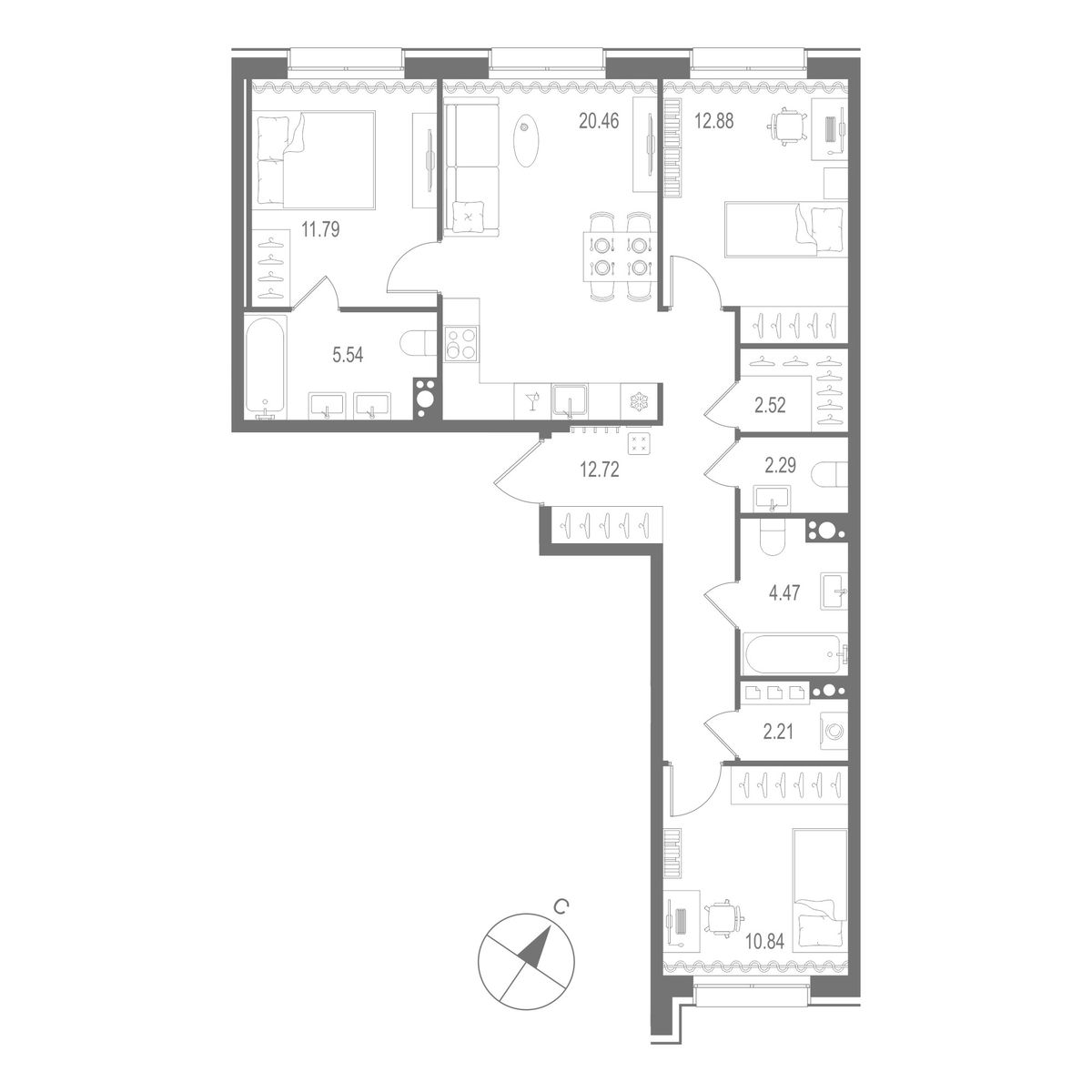 3-комнатная квартира, 85.69 м²; этаж: 6 - купить в Санкт-Петербурге