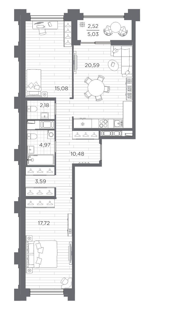 2-комнатная квартира, 76.2 м²; этаж: 9 - купить в Санкт-Петербурге