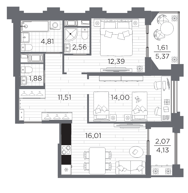 2-комнатная квартира, 66.84 м²; этаж: 11 - купить в Санкт-Петербурге