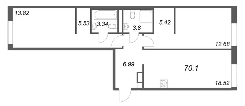 2-комнатная квартира, 70.1 м²; этаж: 5 - купить в Санкт-Петербурге