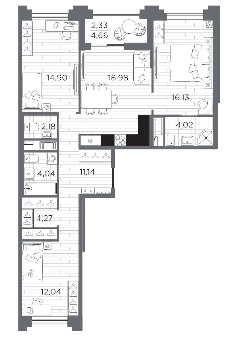 3-комнатная квартира, 90.03 м²; этаж: 11 - купить в Санкт-Петербурге