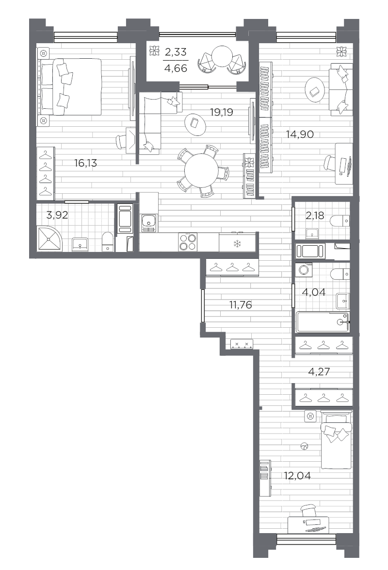 3-комнатная квартира, 90.76 м²; этаж: 9 - купить в Санкт-Петербурге