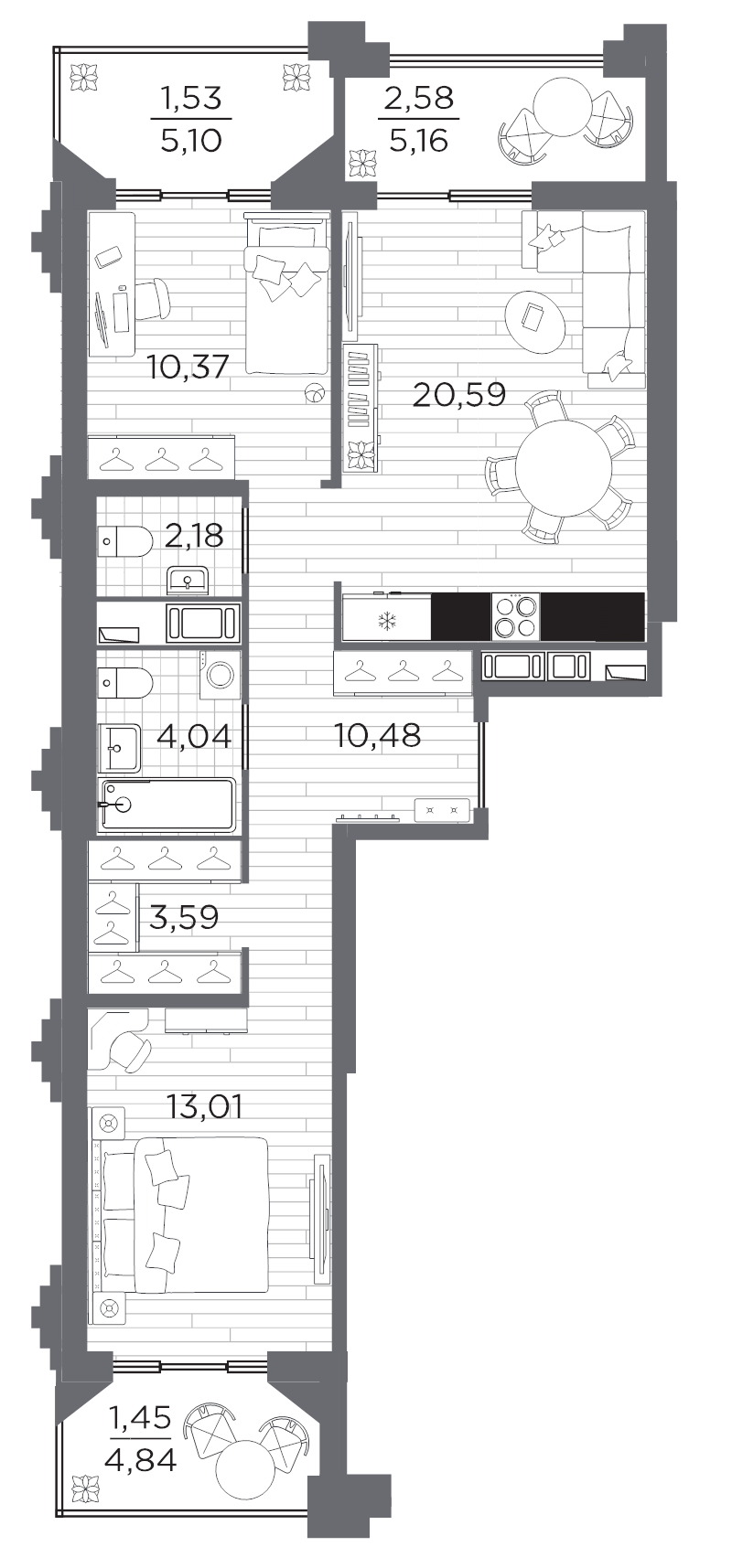 2-комнатная квартира, 69.82 м²; этаж: 11 - купить в Санкт-Петербурге