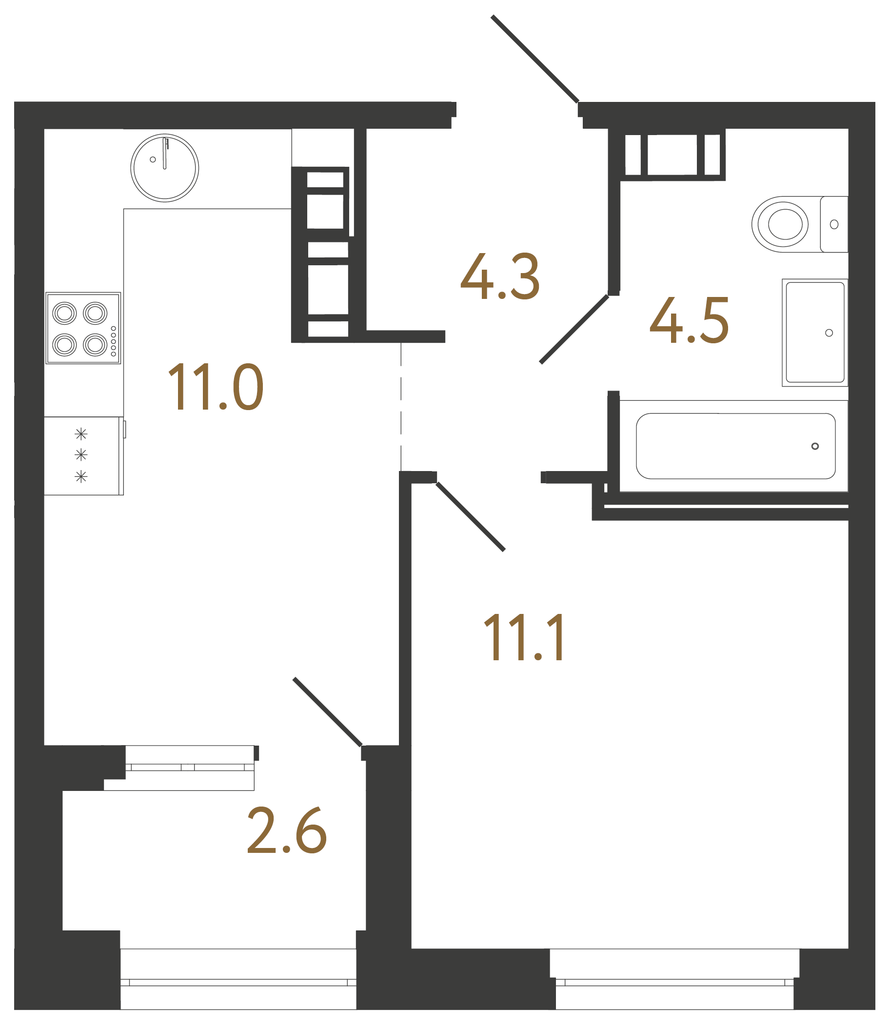 1-комнатная квартира  №289 в Куинджи: 30.9 м², этаж 8 - купить в Санкт-Петербурге