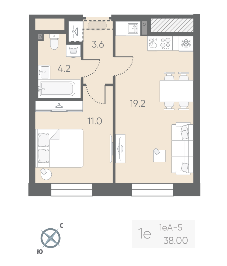 1-комнатная квартира  №82 в Большая Охта: 38 м², этаж 2 - купить в Санкт-Петербурге