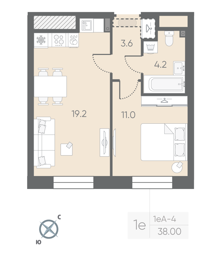 1-комнатная квартира  №81 в Большая Охта: 38 м², этаж 2 - купить в Санкт-Петербурге