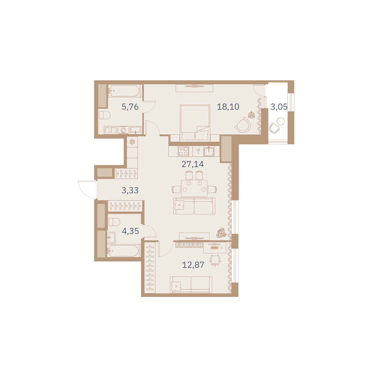 2-комнатная квартира, 71.26 м²; этаж: 4 - купить в Санкт-Петербурге