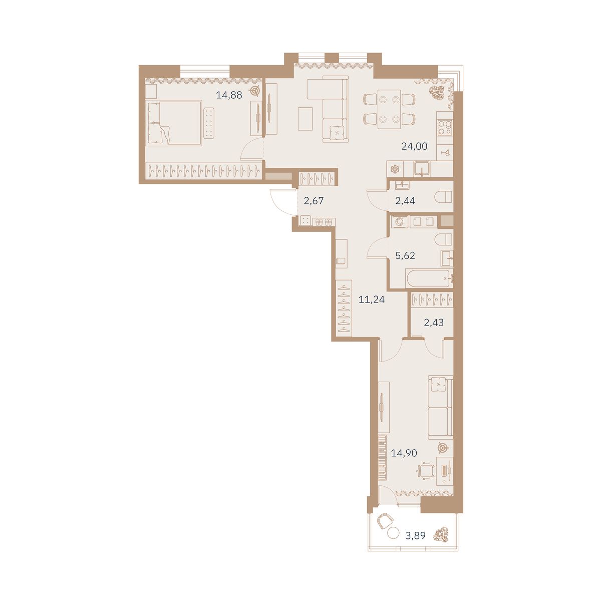 2-комнатная квартира  №5 в Talento: 78.47 м², этаж 3 - купить в Санкт-Петербурге