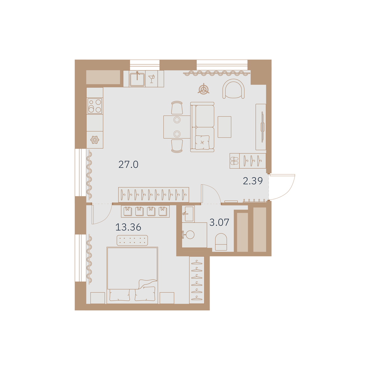 1-комнатная квартира, 44.39 м²; этаж: 12 - купить в Санкт-Петербурге