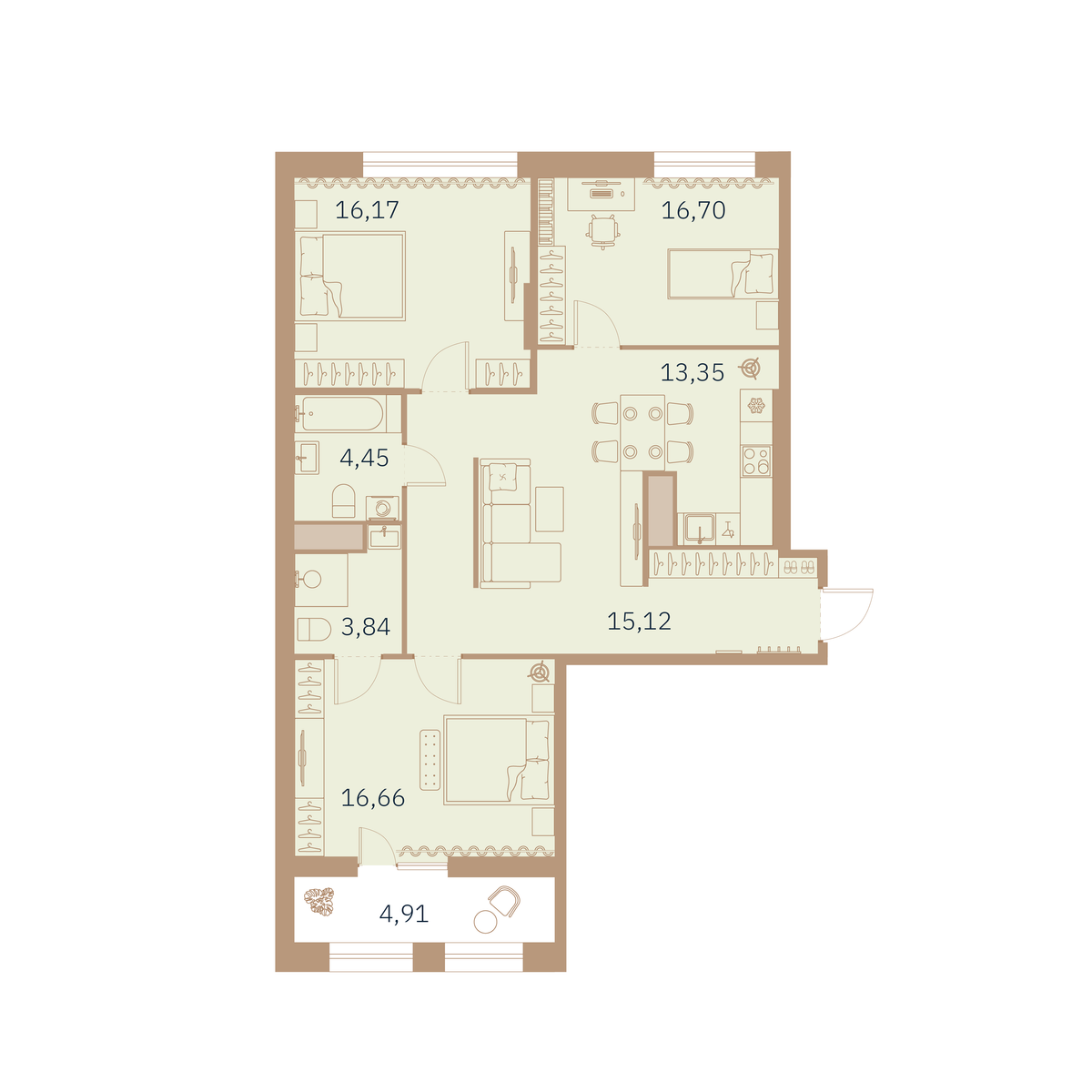 2-комнатная квартира, 90.91 м²; этаж: 8 - купить в Санкт-Петербурге