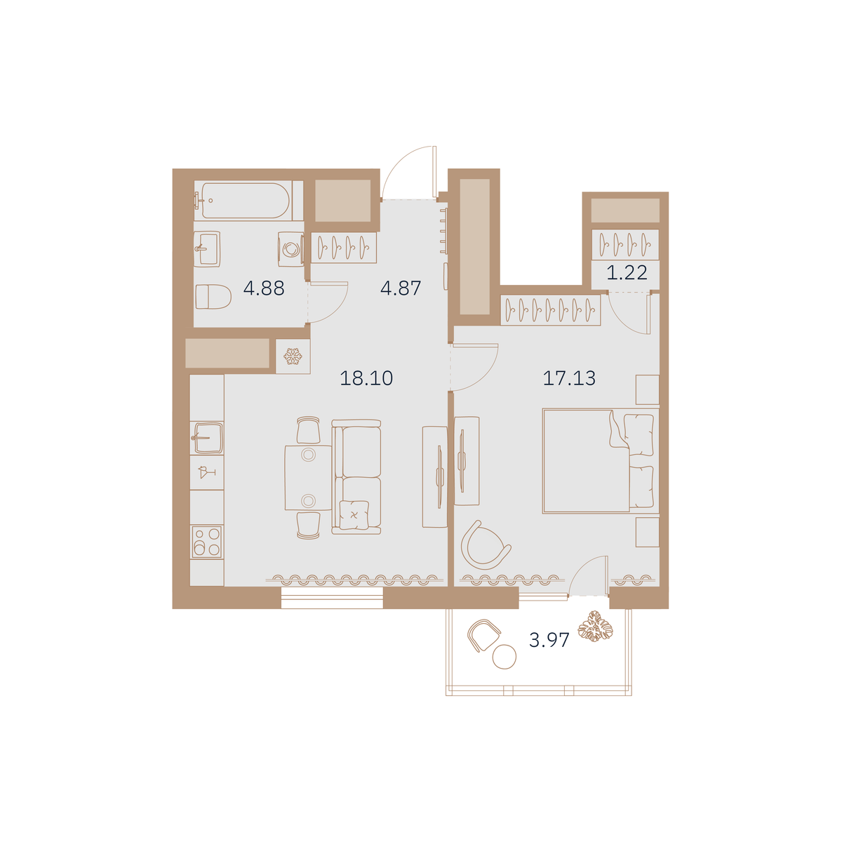 1-комнатная квартира №30 в: Talento: 46.57 м²; этаж: 12 - купить в Санкт-Петербурге