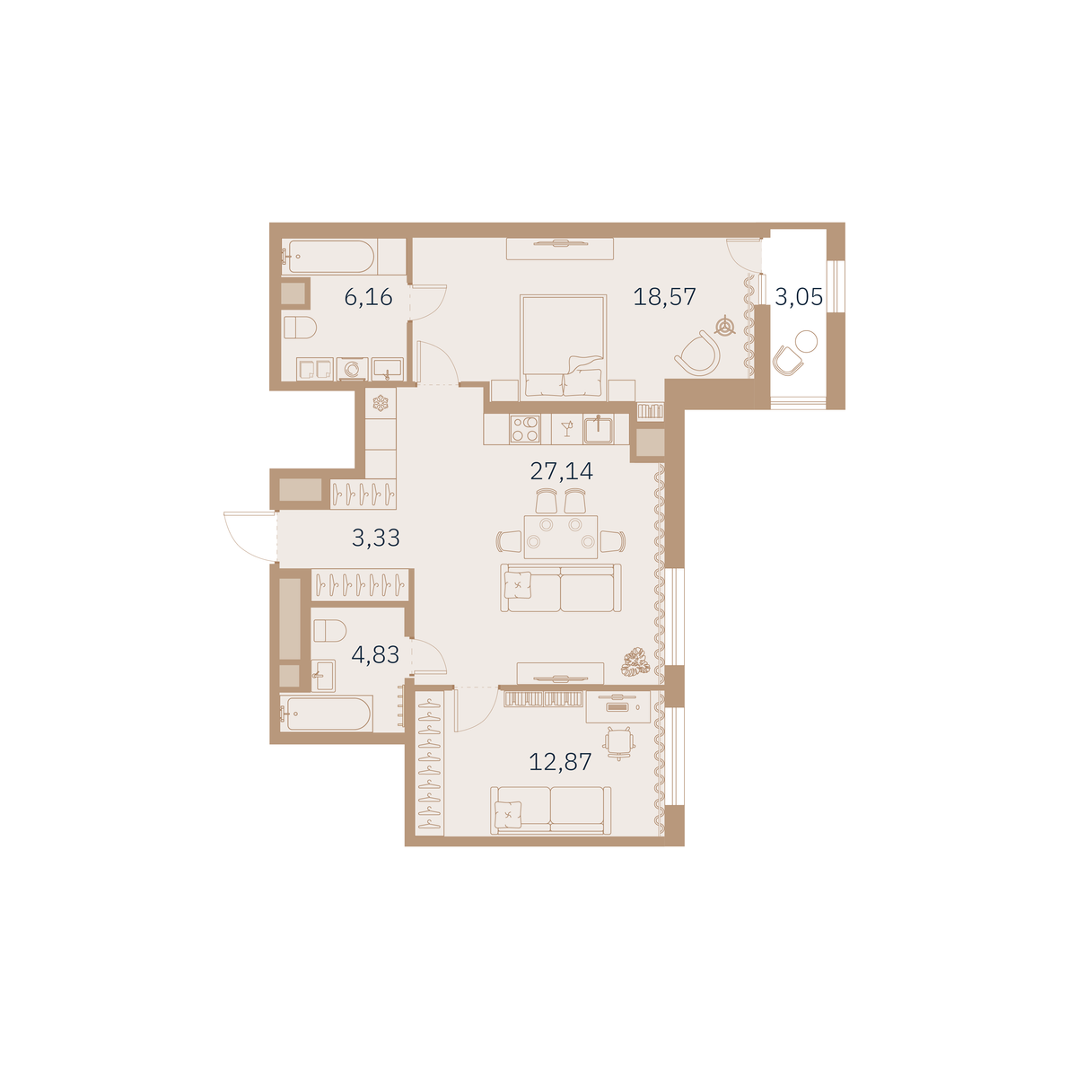2-комнатная квартира  №25 в Talento: 72.47 м², этаж 3 - купить в Санкт-Петербурге