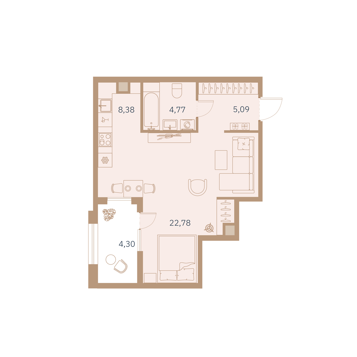 1-комнатная квартира  №22 в Talento: 42.3 м², этаж 3 - купить в Санкт-Петербурге