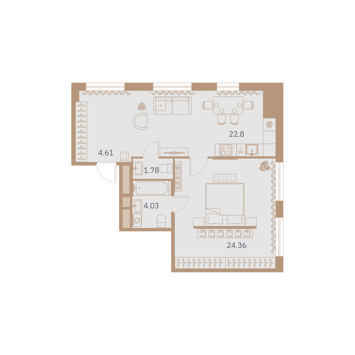 1-комнатная квартира  №70 в Talento: 55.6 м², этаж 10 - купить в Санкт-Петербурге