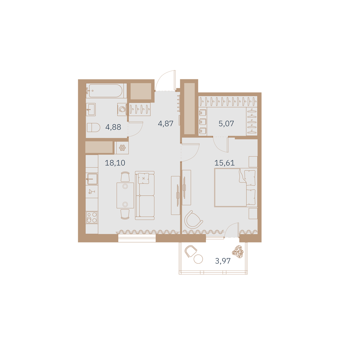 1-комнатная квартира  №48 в Talento: 48.6 м², этаж 6 - купить в Санкт-Петербурге
