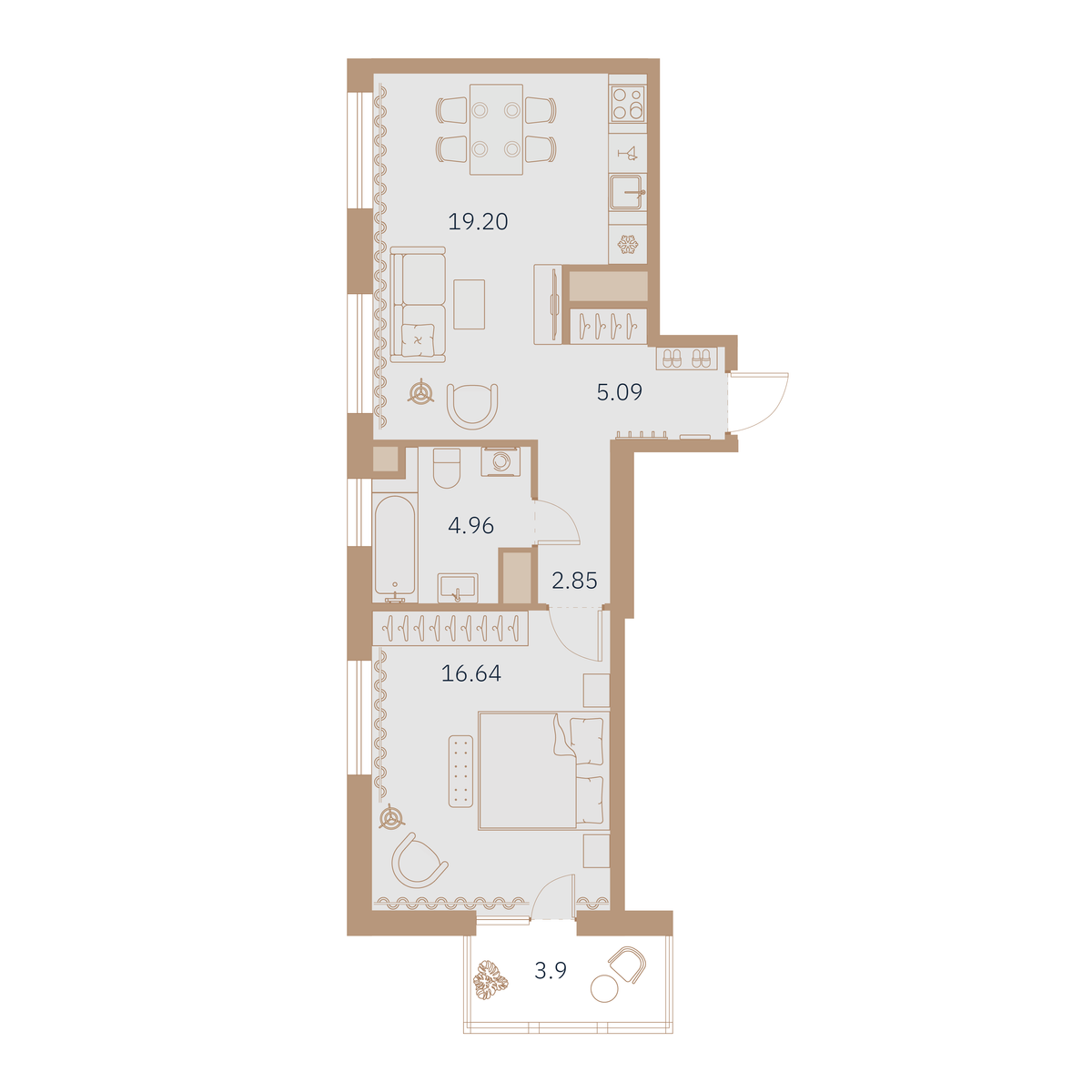 1-комнатная квартира №30 в: Talento: 49.57 м²; этаж: 12 - купить в Санкт-Петербурге