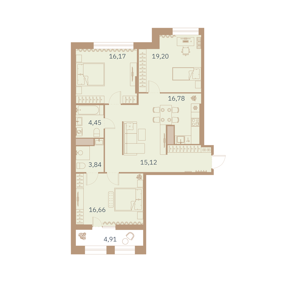 2-комнатная квартира  №44 в Talento: 93.81 м², этаж 6 - купить в Санкт-Петербурге