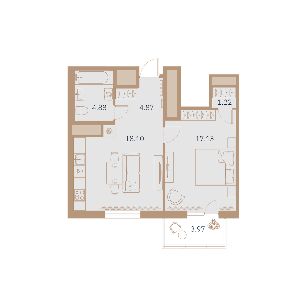 1-комнатная квартира №30 в: Talento: 48.02 м²; этаж: 9 - купить в Санкт-Петербурге