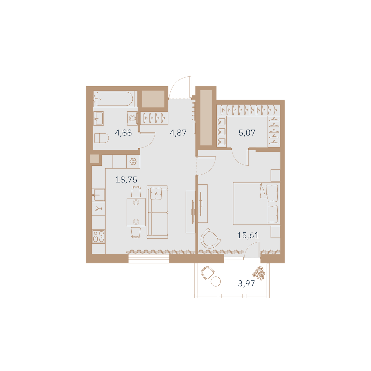 1-комнатная квартира  №27 в Talento: 49.33 м², этаж 3 - купить в Санкт-Петербурге