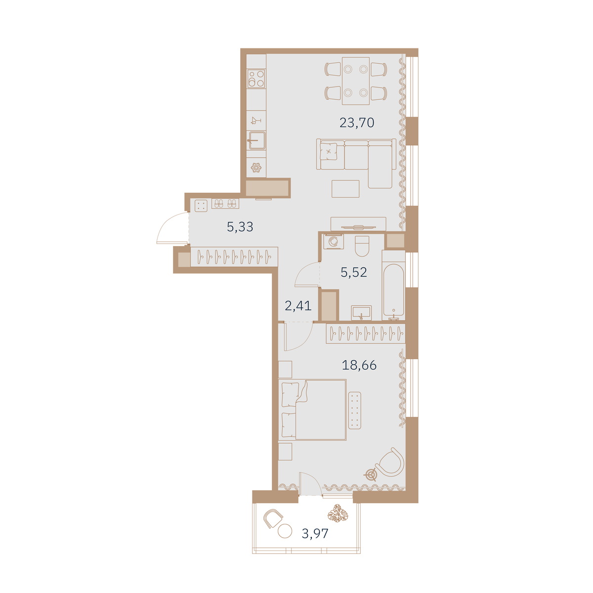1-комнатная квартира №30 в: Talento: 57.31 м²; этаж: 8 - купить в Санкт-Петербурге