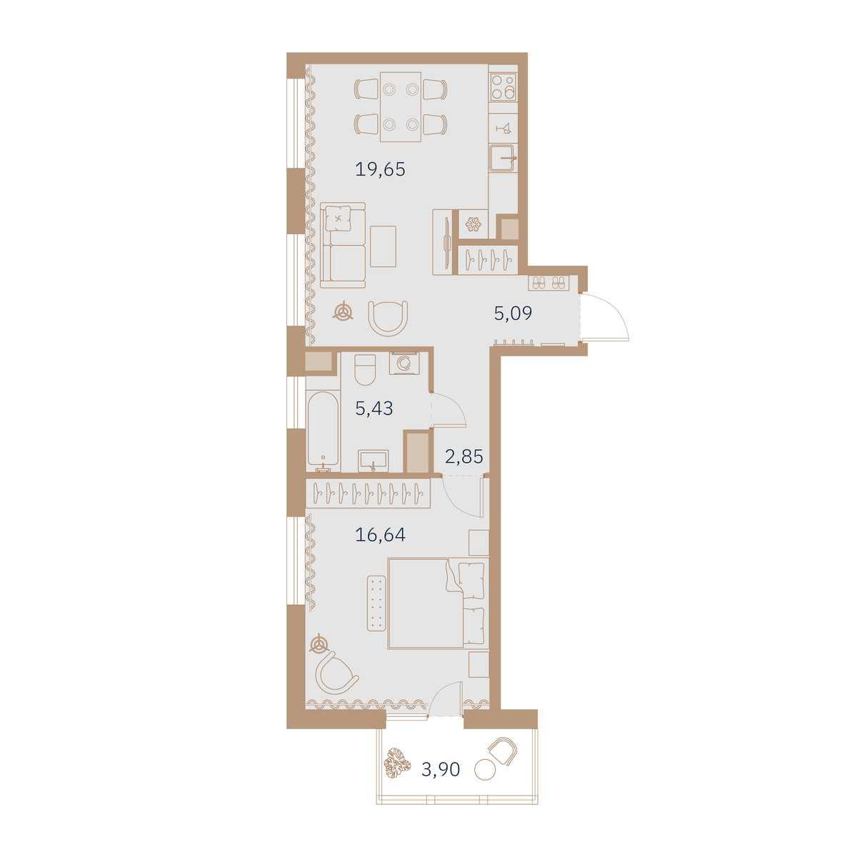 1-комнатная квартира №30 в: Talento: 50.44 м²; этаж: 3 - купить в Санкт-Петербурге