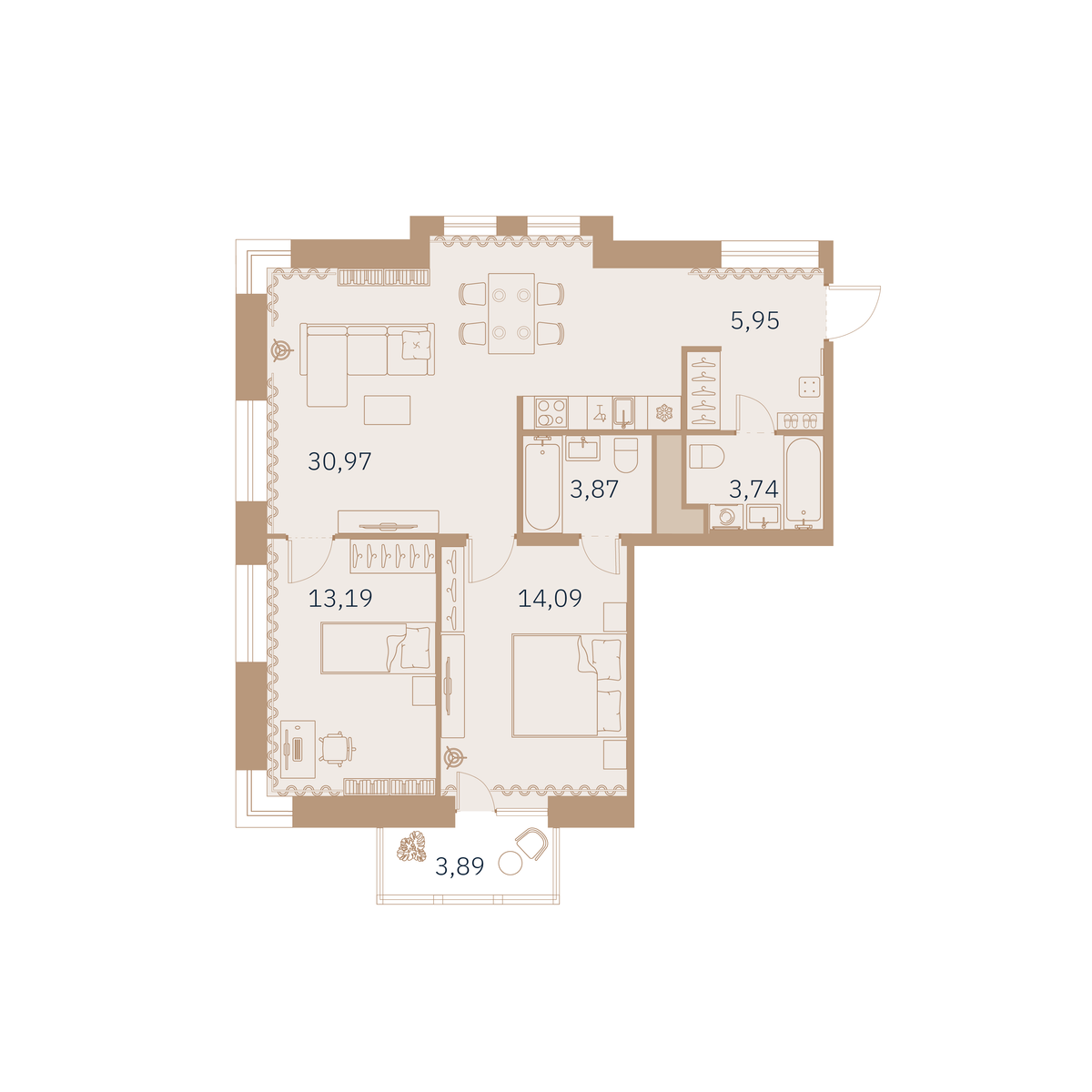 2-комнатная квартира, 72.3 м²; этаж: 4 - купить в Санкт-Петербурге