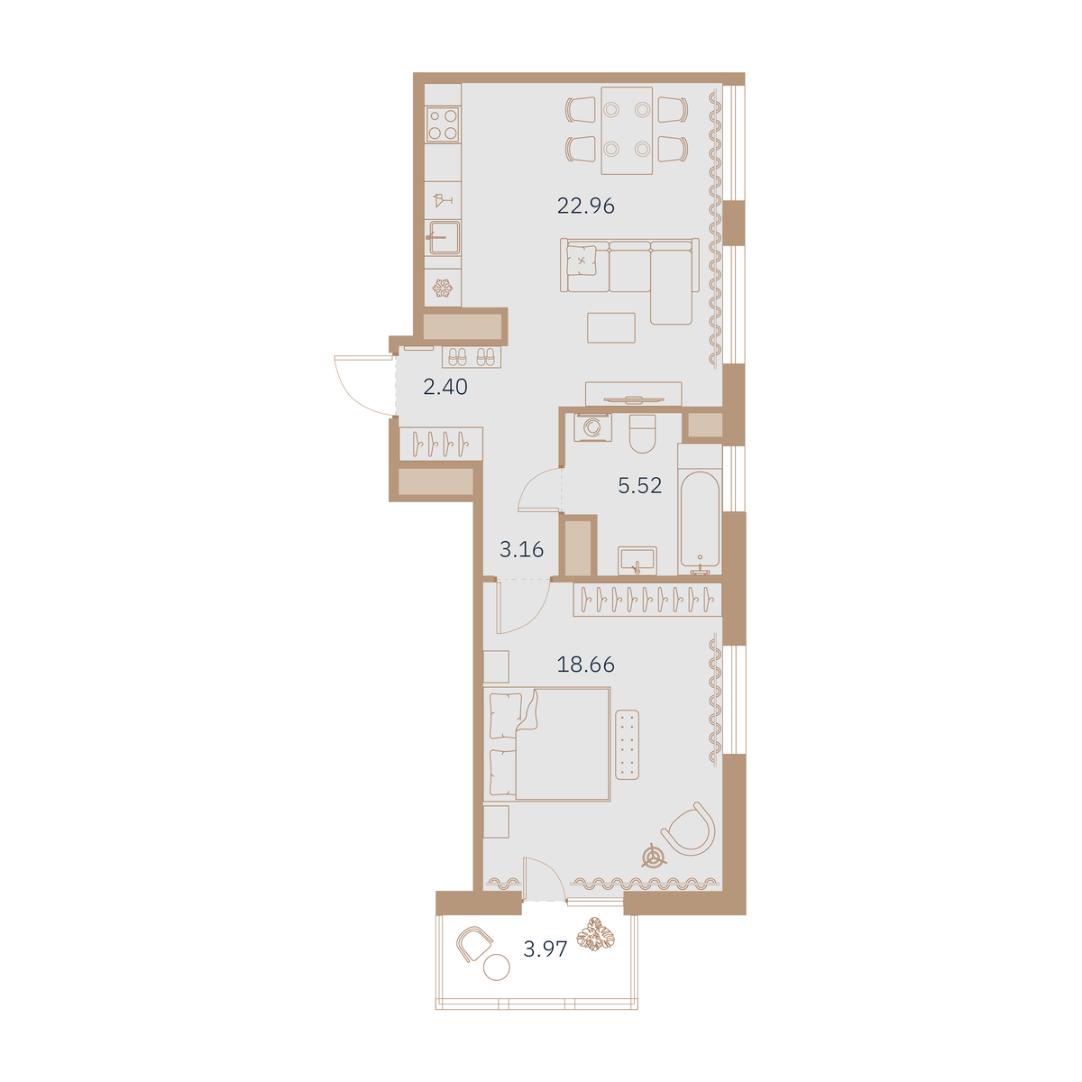 1-комнатная квартира №30 в: Talento: 54.48 м²; этаж: 12 - купить в Санкт-Петербурге