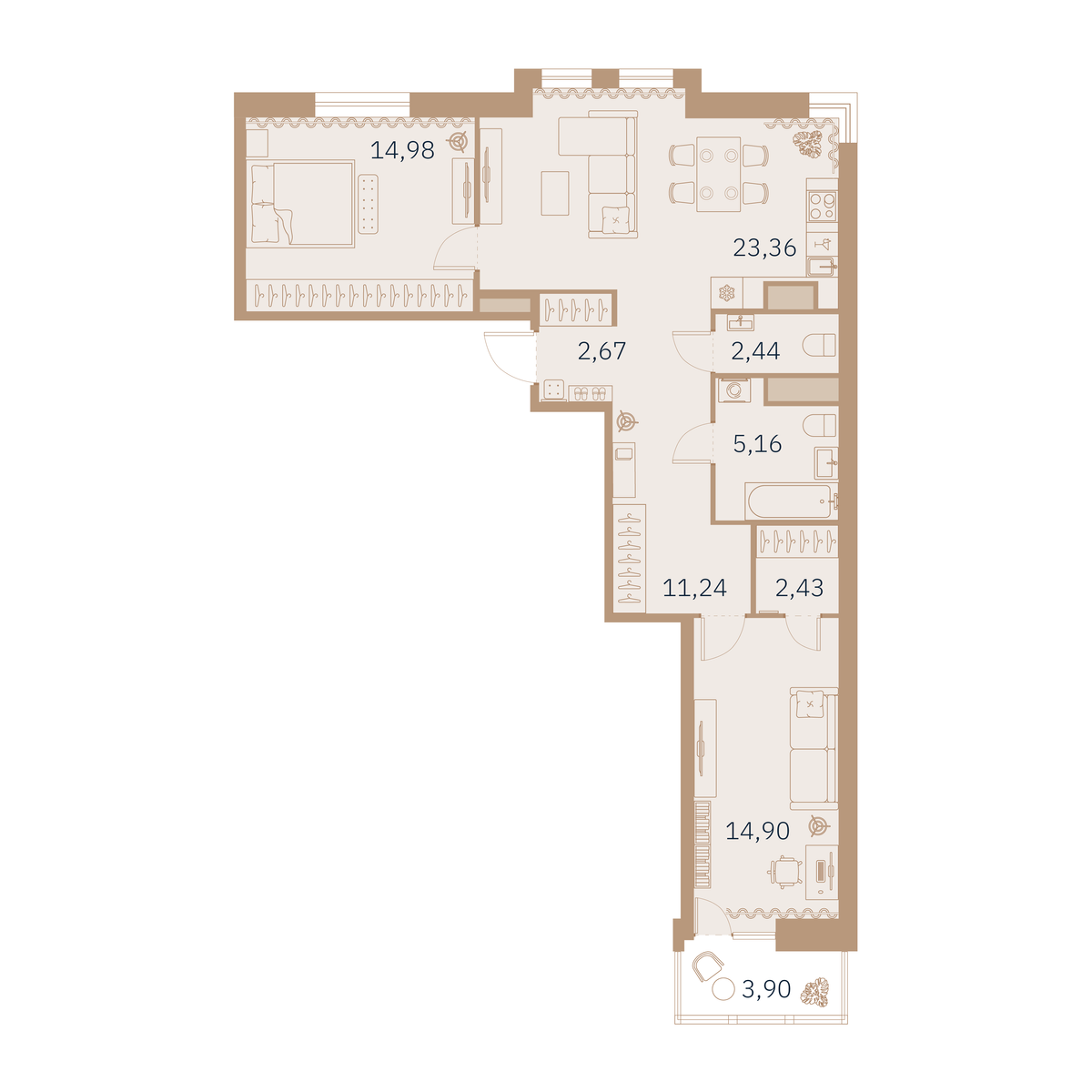 2-комнатная квартира  №15 в Talento: 77.62 м², этаж 5 - купить в Санкт-Петербурге