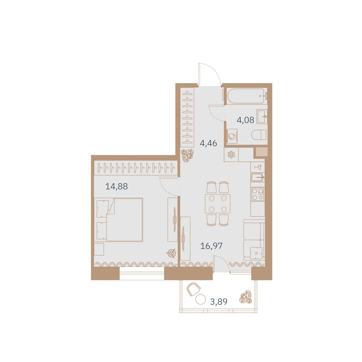 1-комнатная квартира  №3 в Talento: 40.82 м², этаж 3 - купить в Санкт-Петербурге