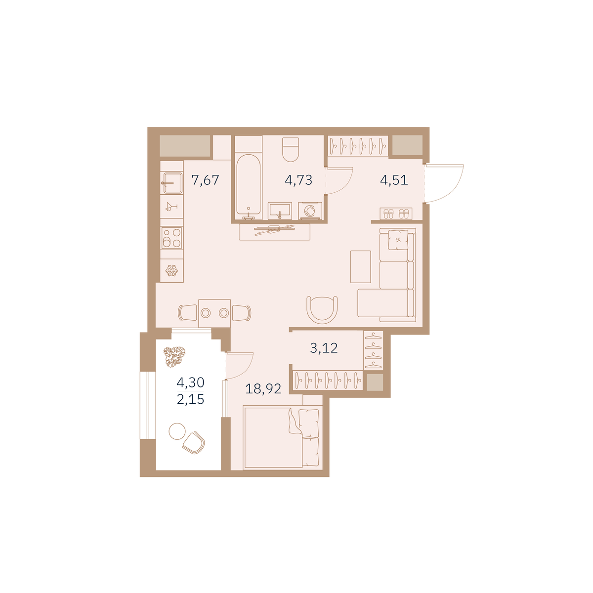 1-комнатная квартира, 41.1 м²; этаж: 8 - купить в Санкт-Петербурге