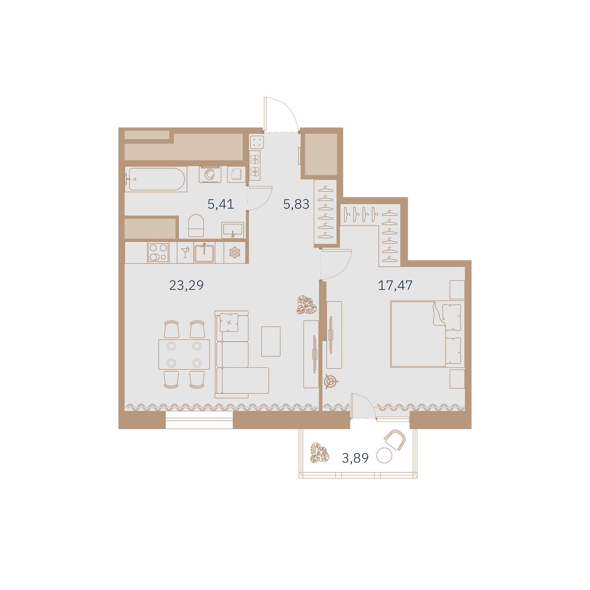1-комнатная квартира  №7 в Talento: 52.7 м², этаж 4 - купить в Санкт-Петербурге