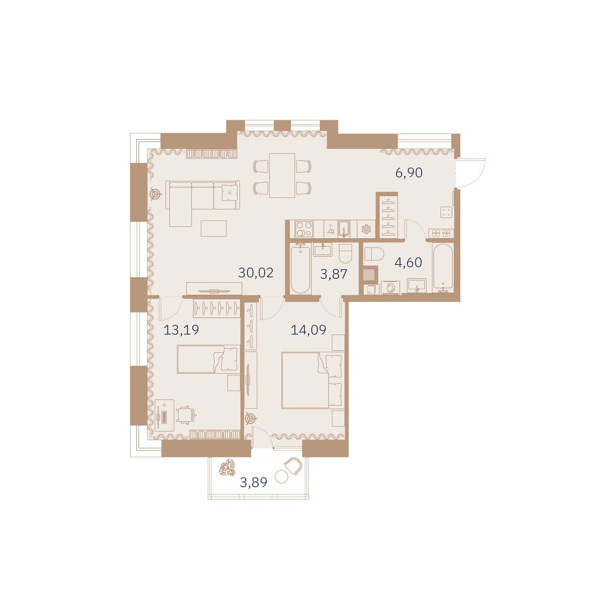 2-комнатная квартира, 73.07 м²; этаж: 3 - купить в Санкт-Петербурге