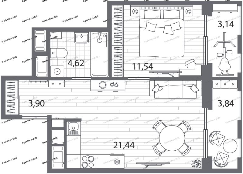 2-комнатная квартира  №20 в Ассамблея: 65.19 м², этаж 7 - купить в Санкт-Петербурге