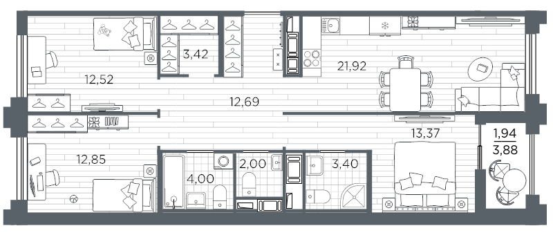 3-комнатная квартира, 88.11 м²; этаж: 11 - купить в Санкт-Петербурге