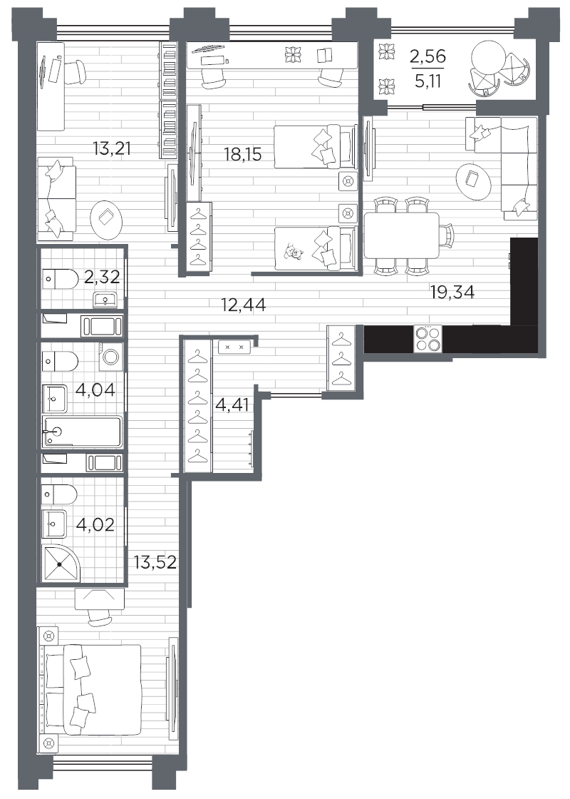 3-комнатная квартира, 94.01 м²; этаж: 9 - купить в Санкт-Петербурге