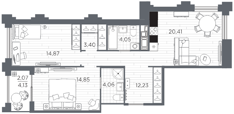2-комнатная квартира, 75.94 м²; этаж: 9 - купить в Санкт-Петербурге