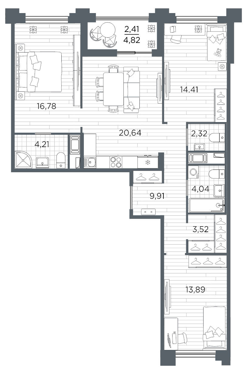 3-комнатная квартира, 92.13 м²; этаж: 11 - купить в Санкт-Петербурге