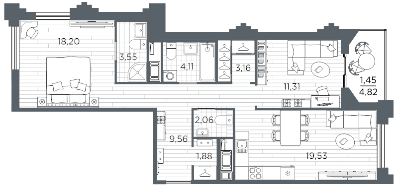 2-комнатная квартира, 74.81 м²; этаж: 11 - купить в Санкт-Петербурге