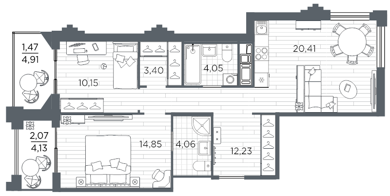 2-комнатная квартира, 72.69 м²; этаж: 11 - купить в Санкт-Петербурге