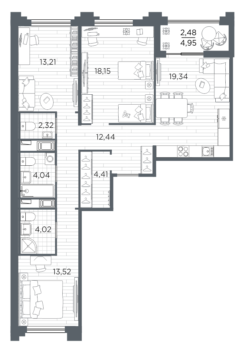 3-комнатная квартира, 93.93 м²; этаж: 11 - купить в Санкт-Петербурге