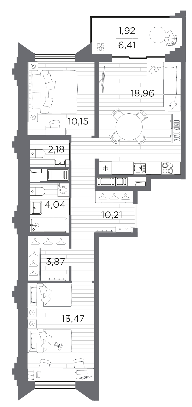 2-комнатная квартира  №223 в Ассамблея: 64.8 м², этаж 12 - купить в Санкт-Петербурге