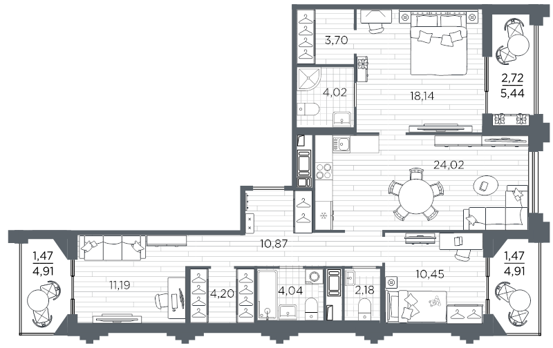 3-комнатная квартира, 98.47 м²; этаж: 11 - купить в Санкт-Петербурге
